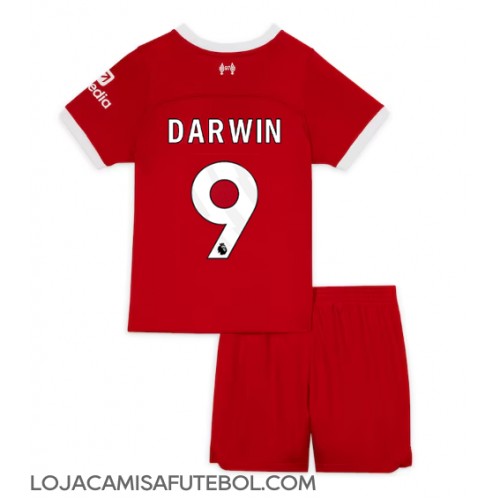 Camisa de Futebol Liverpool Darwin Nunez #9 Equipamento Principal Infantil 2023-24 Manga Curta (+ Calças curtas)